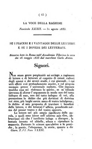 La voce della ragione giornale filosofico, teologico, politico, istorico e letterario