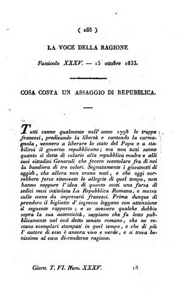 La voce della ragione giornale filosofico, teologico, politico, istorico e letterario