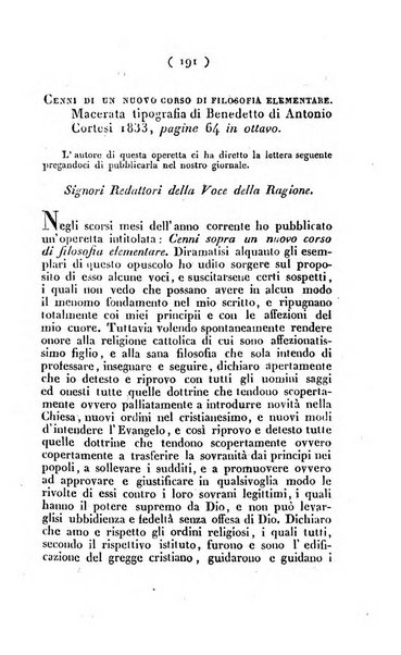 La voce della ragione giornale filosofico, teologico, politico, istorico e letterario