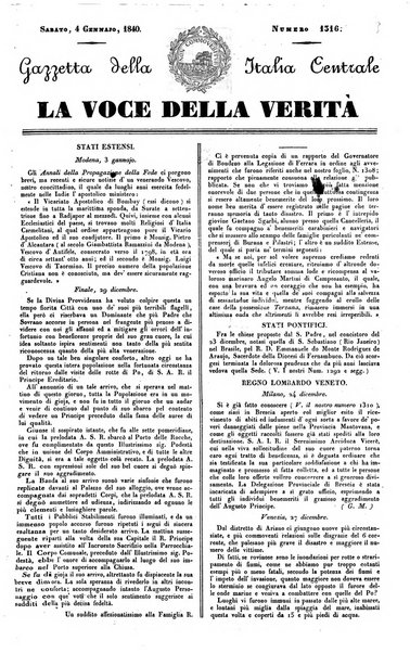 La voce della verità gazzetta dell'Italia centrale