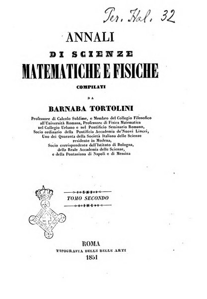 Annali di scienze matematiche e fisiche