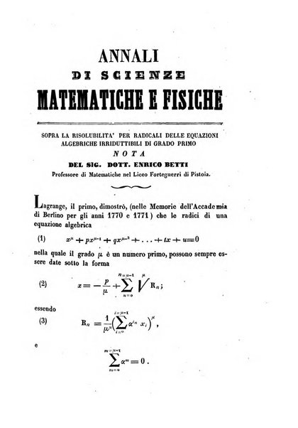 Annali di scienze matematiche e fisiche