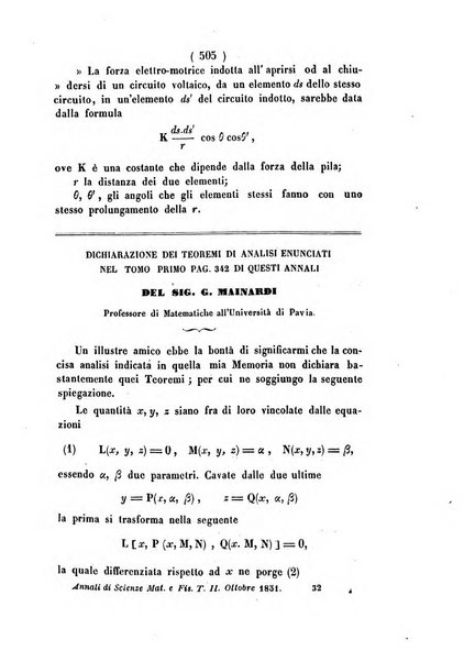 Annali di scienze matematiche e fisiche