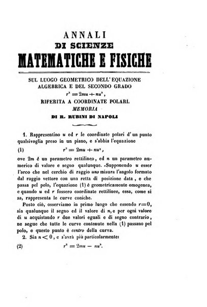 Annali di scienze matematiche e fisiche