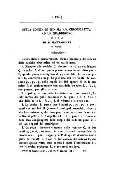 Annali di scienze matematiche e fisiche