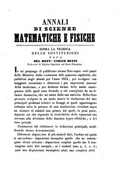 Annali di scienze matematiche e fisiche