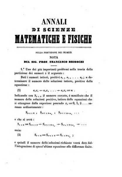 Annali di scienze matematiche e fisiche