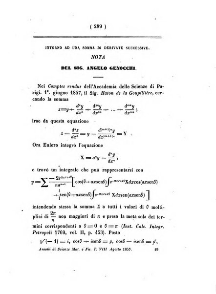 Annali di scienze matematiche e fisiche