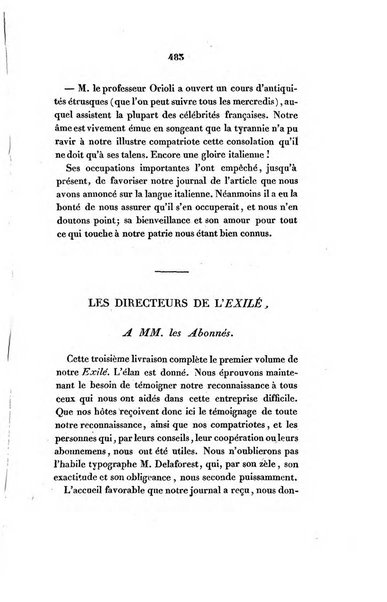 L'esule giornale di letteratura italiana antica e moderna