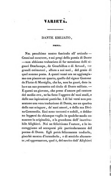 L'esule giornale di letteratura italiana antica e moderna