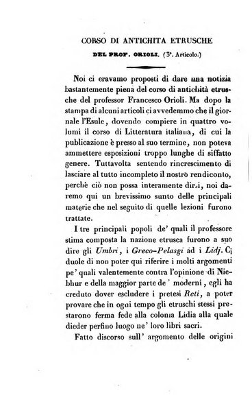 L'esule giornale di letteratura italiana antica e moderna