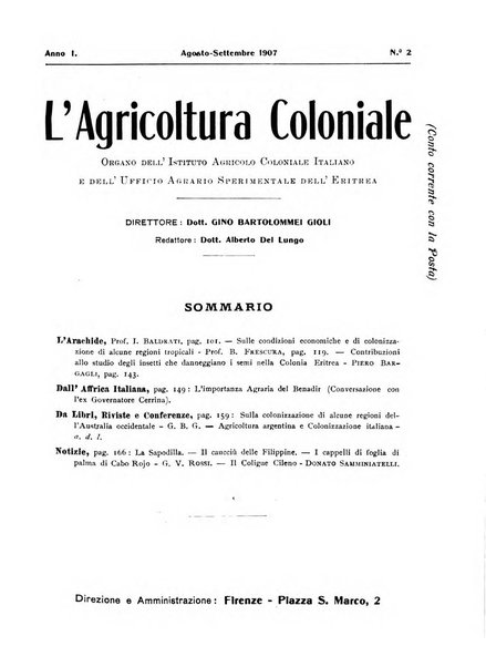 L'agricoltura coloniale organo dell'Istituto agricolo coloniale italiano e dell'Ufficio agrario sperimentale dell'Eritrea