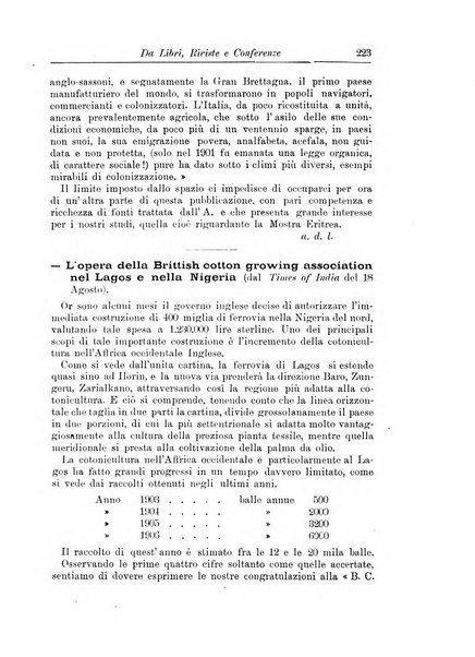 L'agricoltura coloniale organo dell'Istituto agricolo coloniale italiano e dell'Ufficio agrario sperimentale dell'Eritrea