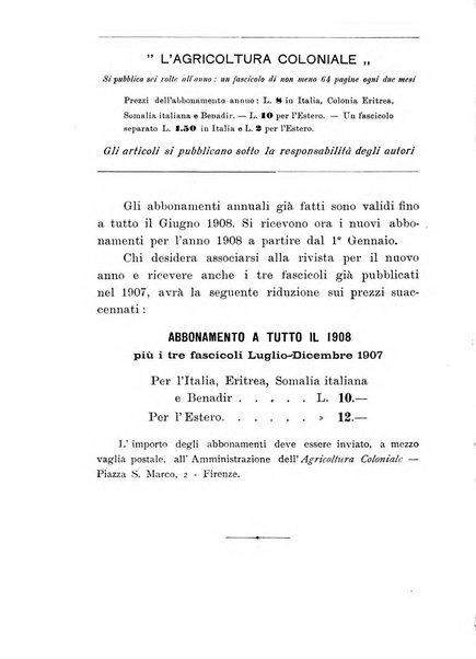 L'agricoltura coloniale organo dell'Istituto agricolo coloniale italiano e dell'Ufficio agrario sperimentale dell'Eritrea