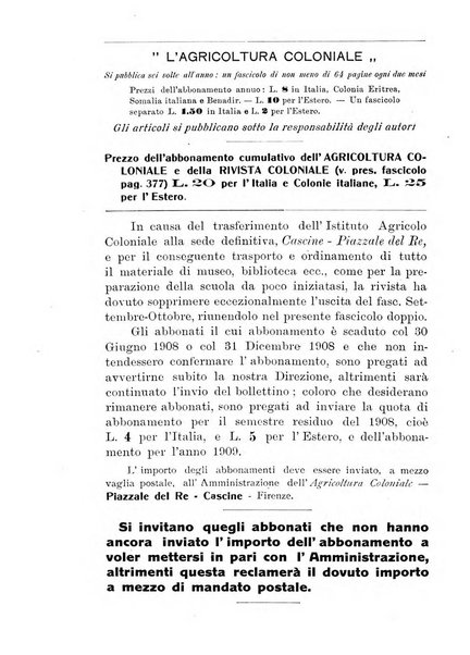 L'agricoltura coloniale organo dell'Istituto agricolo coloniale italiano e dell'Ufficio agrario sperimentale dell'Eritrea