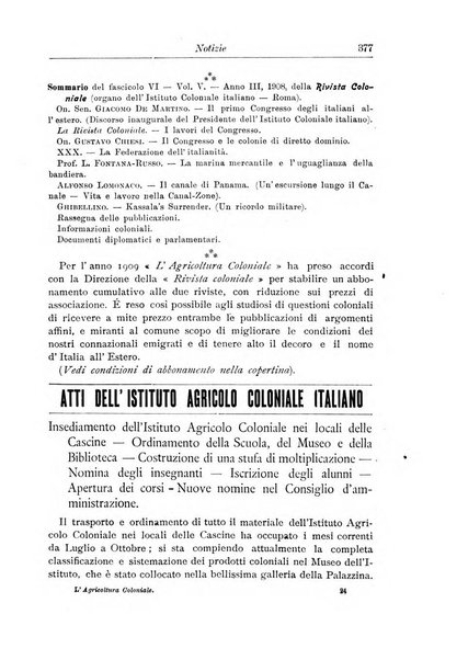 L'agricoltura coloniale organo dell'Istituto agricolo coloniale italiano e dell'Ufficio agrario sperimentale dell'Eritrea