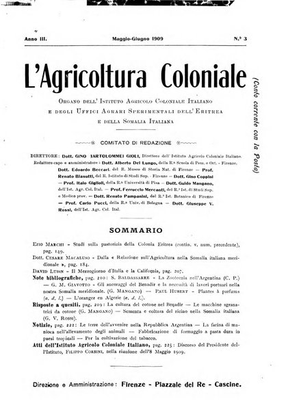 L'agricoltura coloniale organo dell'Istituto agricolo coloniale italiano e dell'Ufficio agrario sperimentale dell'Eritrea