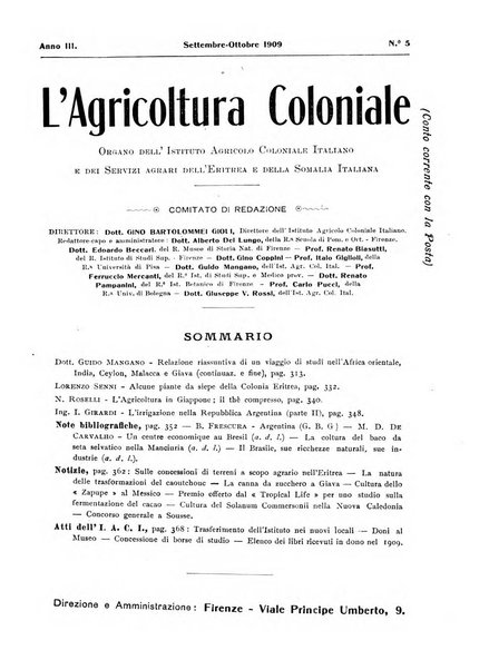 L'agricoltura coloniale organo dell'Istituto agricolo coloniale italiano e dell'Ufficio agrario sperimentale dell'Eritrea