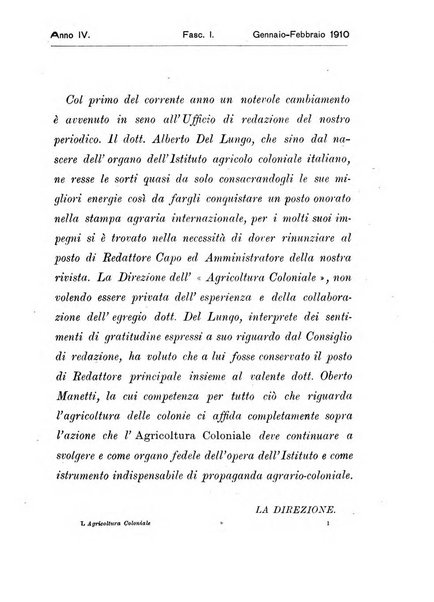 L'agricoltura coloniale organo dell'Istituto agricolo coloniale italiano e dell'Ufficio agrario sperimentale dell'Eritrea