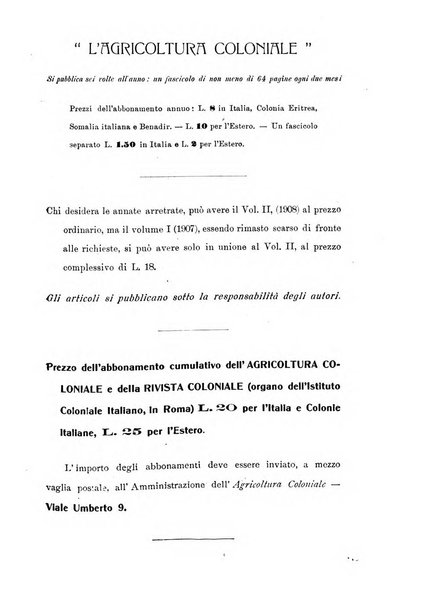 L'agricoltura coloniale organo dell'Istituto agricolo coloniale italiano e dell'Ufficio agrario sperimentale dell'Eritrea