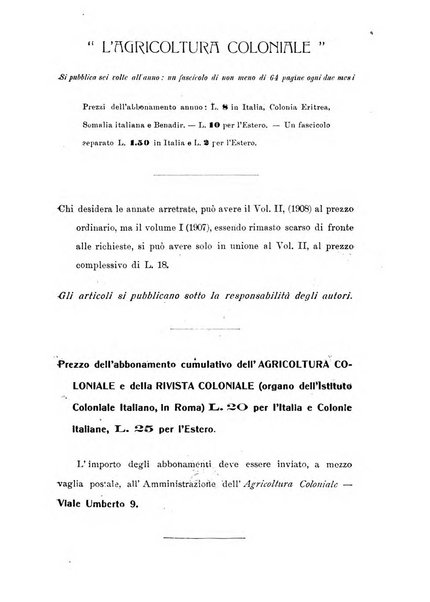 L'agricoltura coloniale organo dell'Istituto agricolo coloniale italiano e dell'Ufficio agrario sperimentale dell'Eritrea