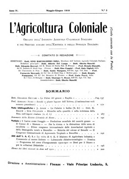 L'agricoltura coloniale organo dell'Istituto agricolo coloniale italiano e dell'Ufficio agrario sperimentale dell'Eritrea