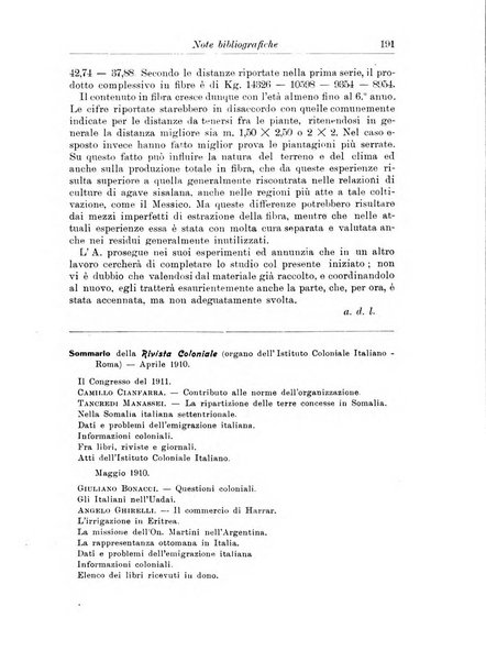 L'agricoltura coloniale organo dell'Istituto agricolo coloniale italiano e dell'Ufficio agrario sperimentale dell'Eritrea