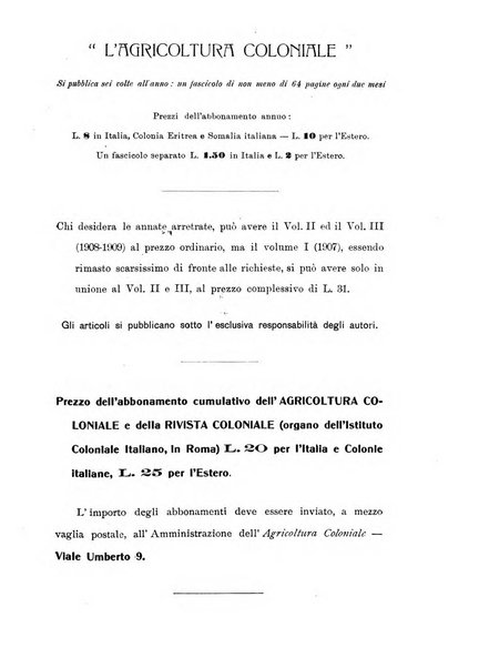 L'agricoltura coloniale organo dell'Istituto agricolo coloniale italiano e dell'Ufficio agrario sperimentale dell'Eritrea