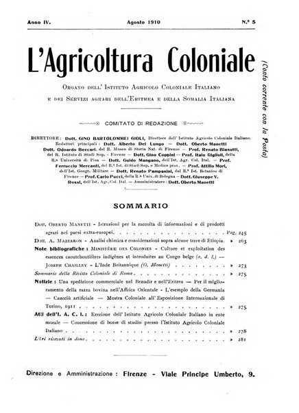 L'agricoltura coloniale organo dell'Istituto agricolo coloniale italiano e dell'Ufficio agrario sperimentale dell'Eritrea