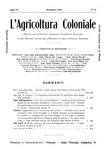 L'agricoltura coloniale organo dell'Istituto agricolo coloniale italiano e dell'Ufficio agrario sperimentale dell'Eritrea