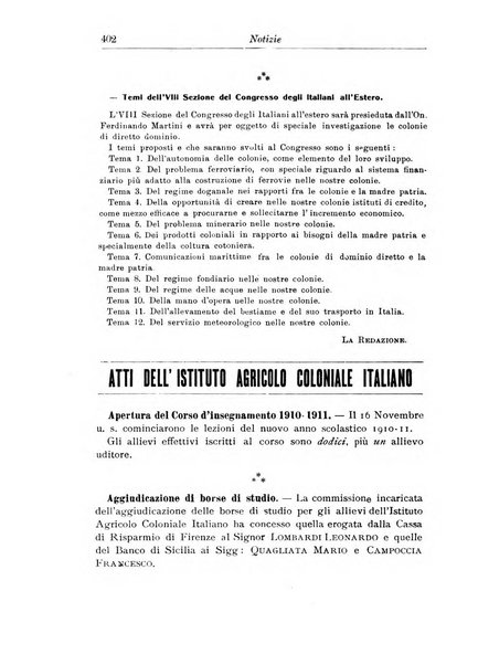 L'agricoltura coloniale organo dell'Istituto agricolo coloniale italiano e dell'Ufficio agrario sperimentale dell'Eritrea