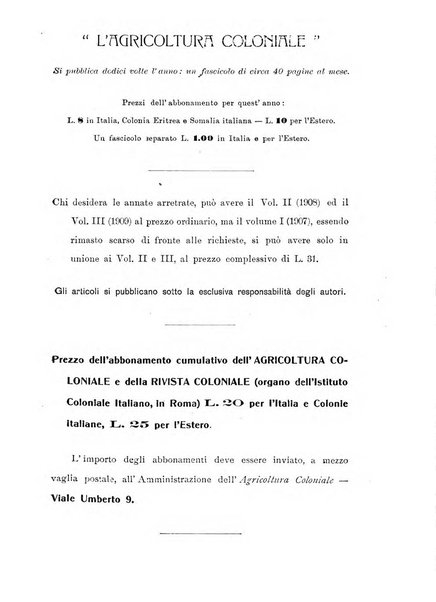 L'agricoltura coloniale organo dell'Istituto agricolo coloniale italiano e dell'Ufficio agrario sperimentale dell'Eritrea