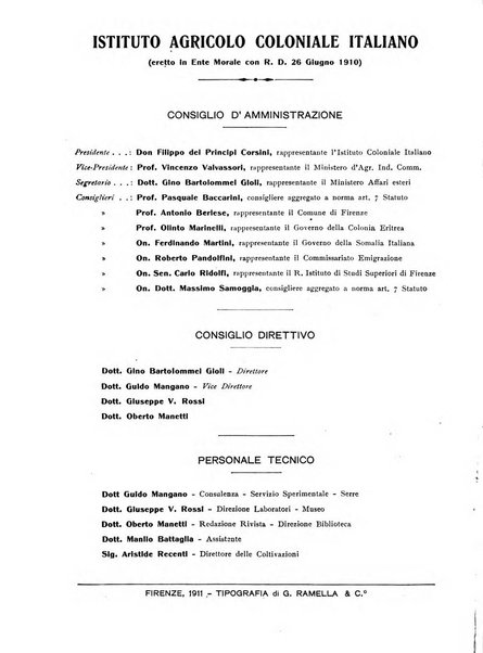 L'agricoltura coloniale organo dell'Istituto agricolo coloniale italiano e dell'Ufficio agrario sperimentale dell'Eritrea