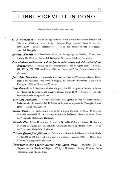 L'agricoltura coloniale organo dell'Istituto agricolo coloniale italiano e dell'Ufficio agrario sperimentale dell'Eritrea