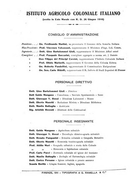 L'agricoltura coloniale organo dell'Istituto agricolo coloniale italiano e dell'Ufficio agrario sperimentale dell'Eritrea