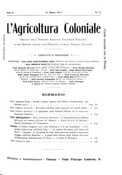 L'agricoltura coloniale organo dell'Istituto agricolo coloniale italiano e dell'Ufficio agrario sperimentale dell'Eritrea