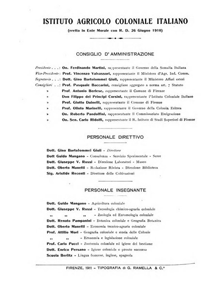 L'agricoltura coloniale organo dell'Istituto agricolo coloniale italiano e dell'Ufficio agrario sperimentale dell'Eritrea