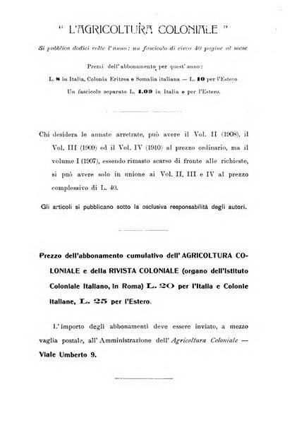 L'agricoltura coloniale organo dell'Istituto agricolo coloniale italiano e dell'Ufficio agrario sperimentale dell'Eritrea