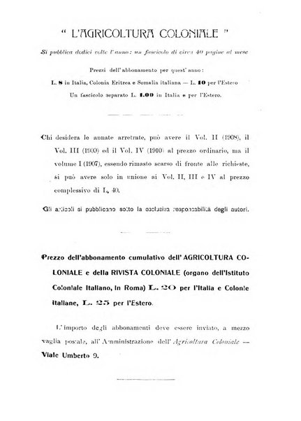 L'agricoltura coloniale organo dell'Istituto agricolo coloniale italiano e dell'Ufficio agrario sperimentale dell'Eritrea