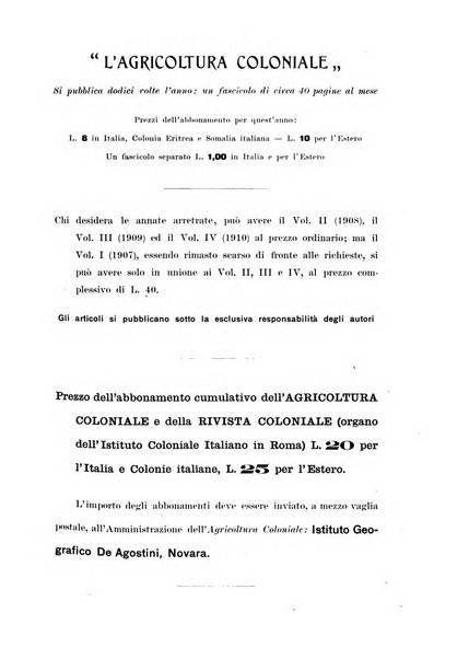 L'agricoltura coloniale organo dell'Istituto agricolo coloniale italiano e dell'Ufficio agrario sperimentale dell'Eritrea