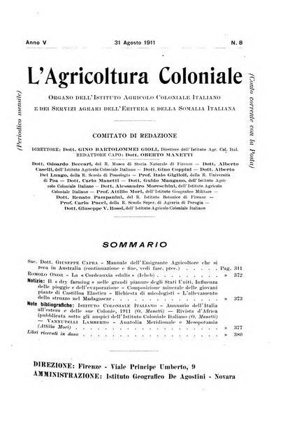 L'agricoltura coloniale organo dell'Istituto agricolo coloniale italiano e dell'Ufficio agrario sperimentale dell'Eritrea