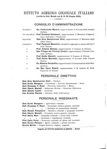 L'agricoltura coloniale organo dell'Istituto agricolo coloniale italiano e dell'Ufficio agrario sperimentale dell'Eritrea