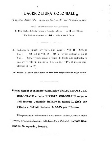 L'agricoltura coloniale organo dell'Istituto agricolo coloniale italiano e dell'Ufficio agrario sperimentale dell'Eritrea