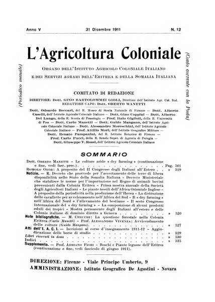 L'agricoltura coloniale organo dell'Istituto agricolo coloniale italiano e dell'Ufficio agrario sperimentale dell'Eritrea