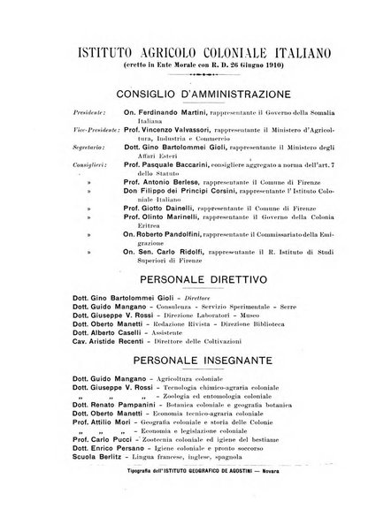 L'agricoltura coloniale organo dell'Istituto agricolo coloniale italiano e dell'Ufficio agrario sperimentale dell'Eritrea