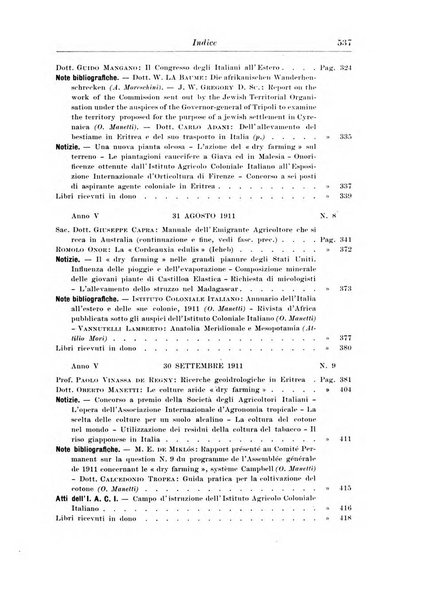 L'agricoltura coloniale organo dell'Istituto agricolo coloniale italiano e dell'Ufficio agrario sperimentale dell'Eritrea