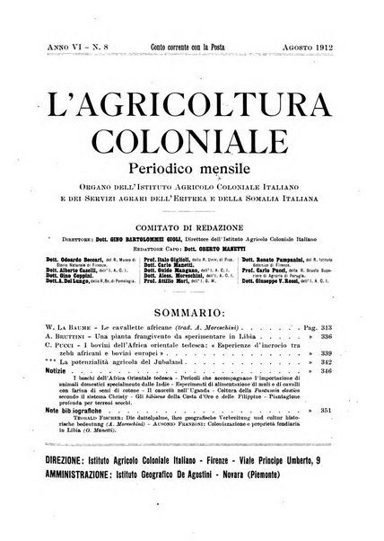 L'agricoltura coloniale organo dell'Istituto agricolo coloniale italiano e dell'Ufficio agrario sperimentale dell'Eritrea