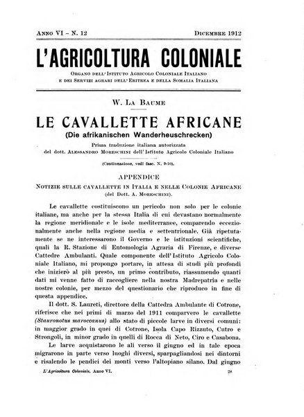 L'agricoltura coloniale organo dell'Istituto agricolo coloniale italiano e dell'Ufficio agrario sperimentale dell'Eritrea