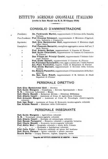 L'agricoltura coloniale organo dell'Istituto agricolo coloniale italiano e dell'Ufficio agrario sperimentale dell'Eritrea