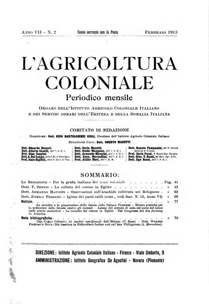 L'agricoltura coloniale organo dell'Istituto agricolo coloniale italiano e dell'Ufficio agrario sperimentale dell'Eritrea